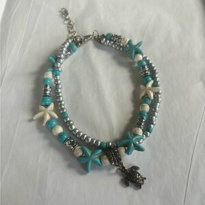 Turtle Starfish Beaded Charm Ankle Bracelet NEW